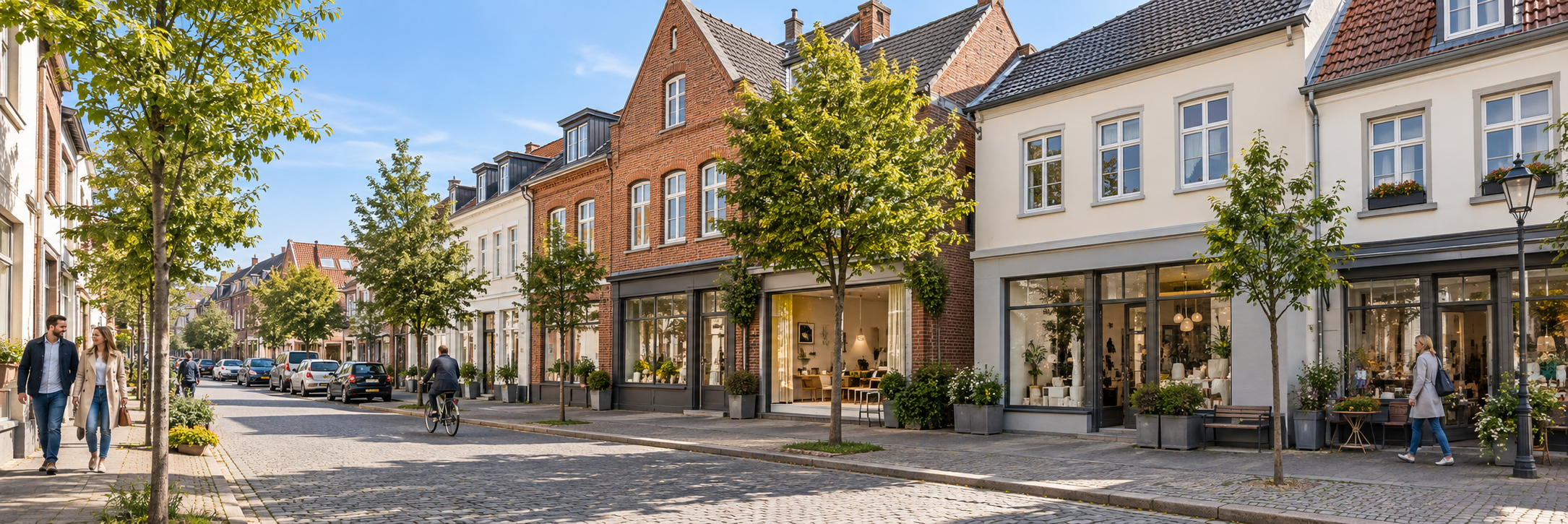Gewachsene deutsche Geschäfts- und Wohnstraße mit unterschiedlichen Immobilien